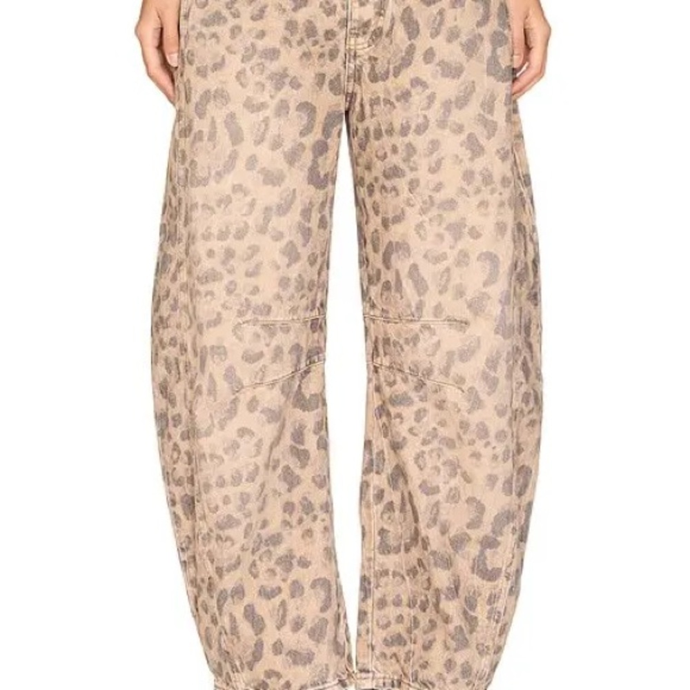 Free People Leopard Print Barrel Jeans